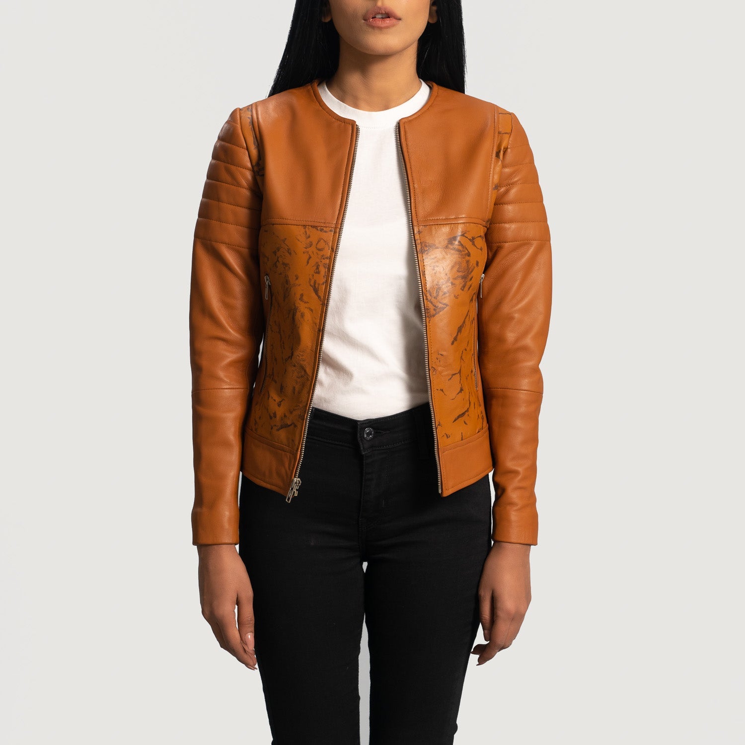 Grit Tan Dye Leather Biker Jacket