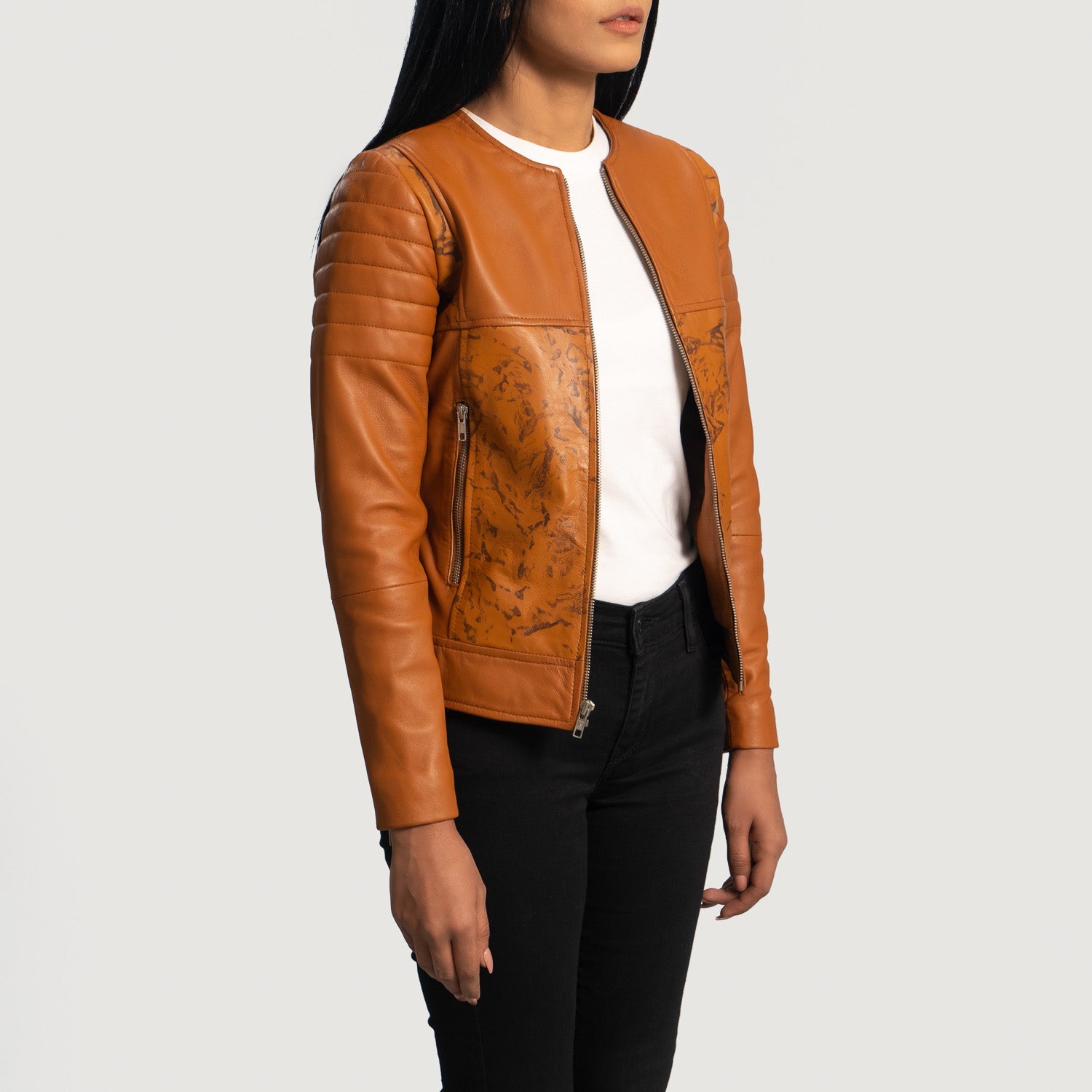 Grit Tan Dye Leather Biker Jacket