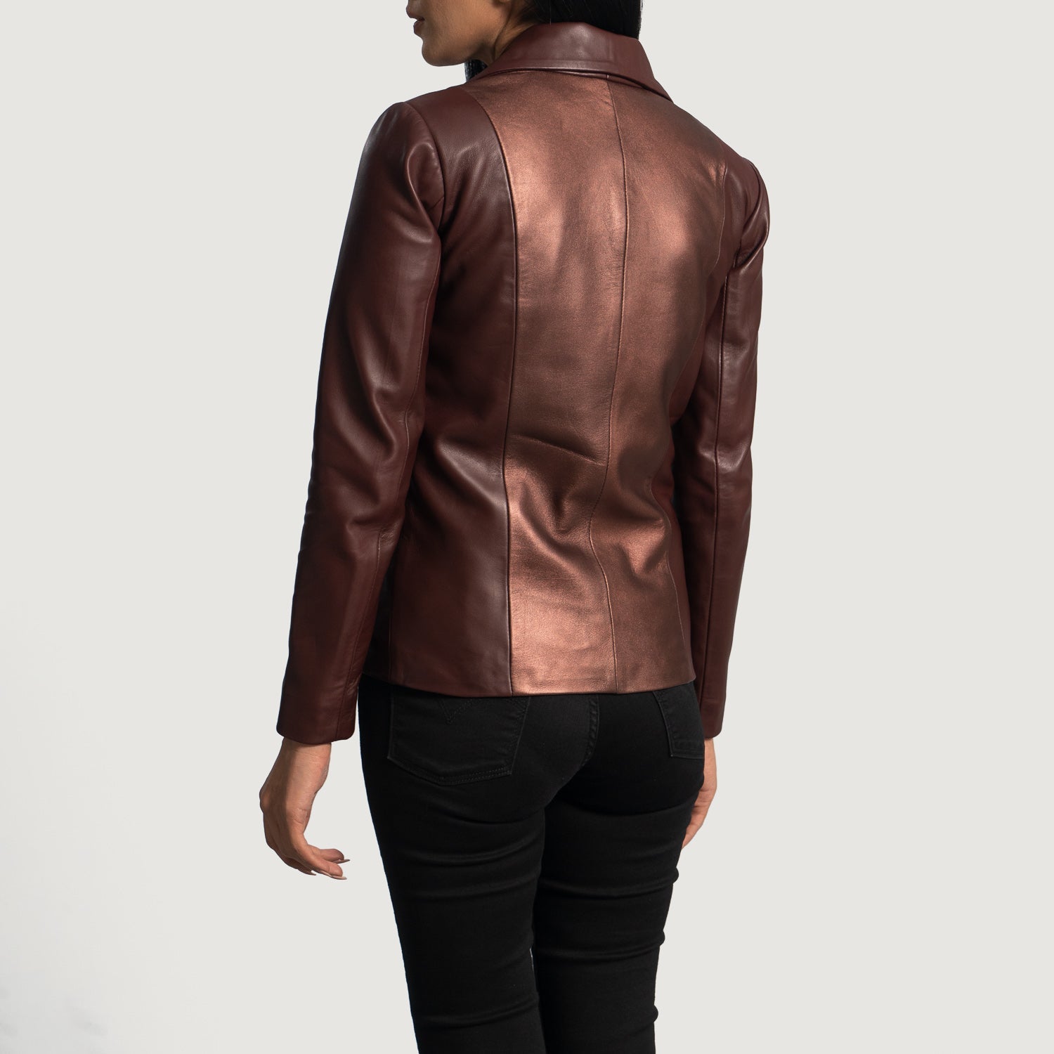 Madelyn Metallic Maroon Leather Blazer