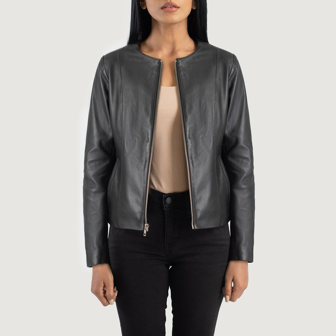 Odette Classic Collarless Leather Jacket