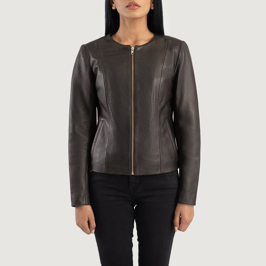 Odette Classic Collarless Leather Jacket