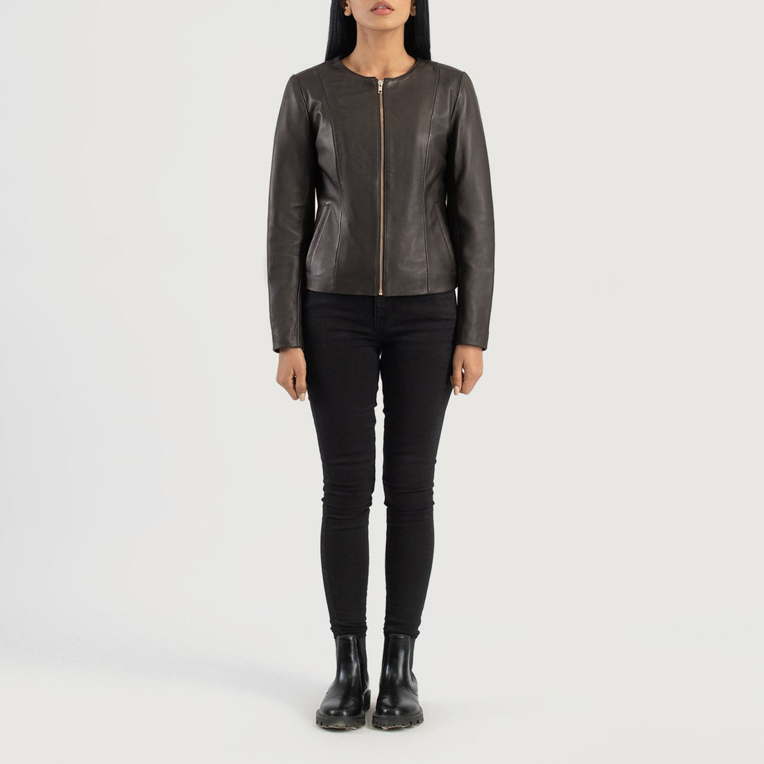 Odette Classic Collarless Leather Jacket