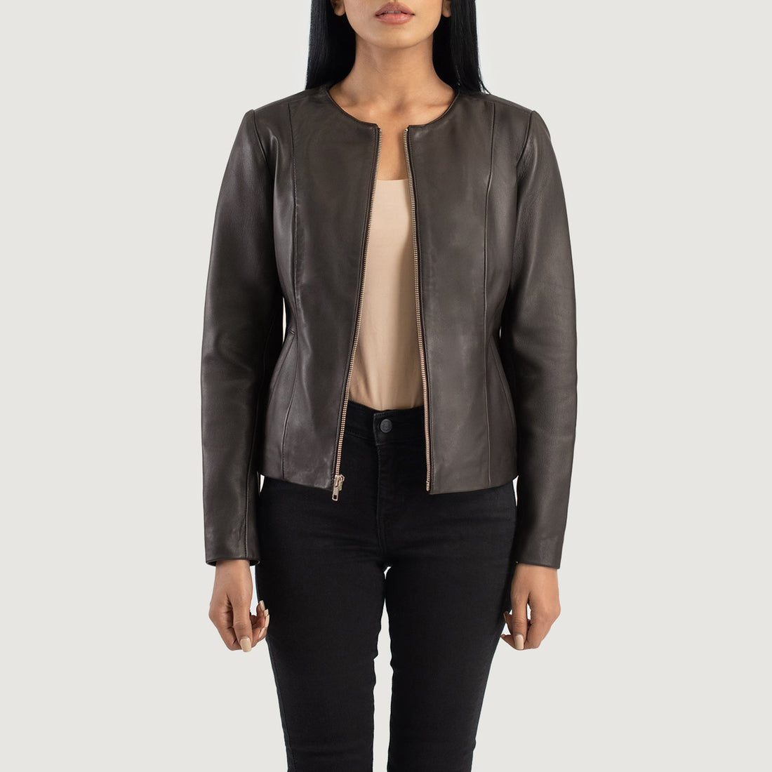 Odette Classic Collarless Leather Jacket
