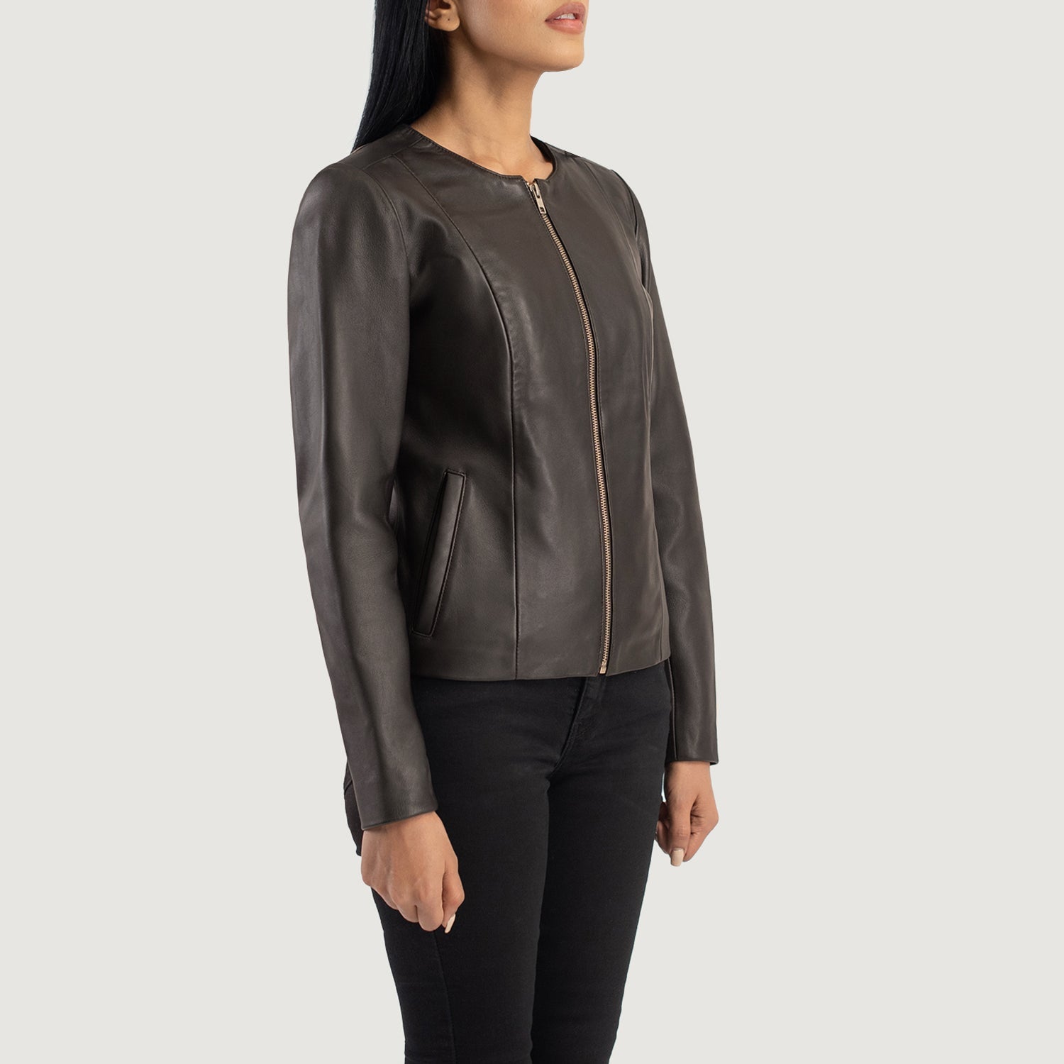 Odette Classic Collarless Leather Jacket