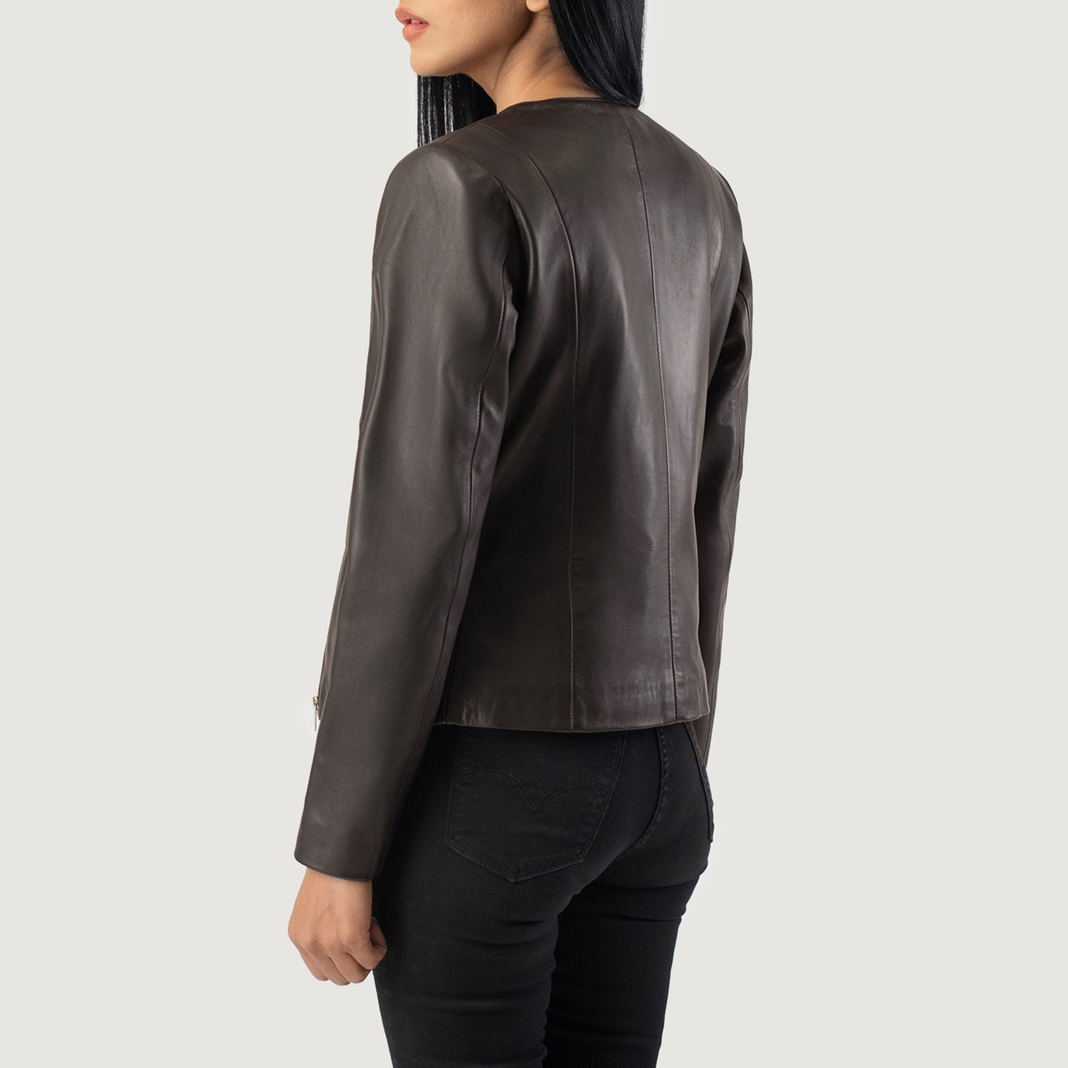 Odette Classic Collarless Leather Jacket