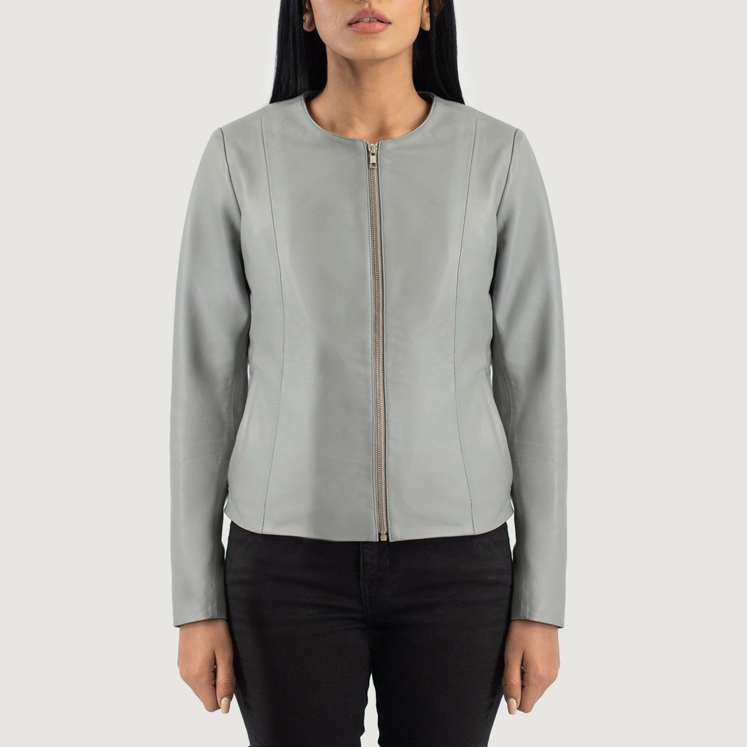Odette Classic Collarless Leather Jacket