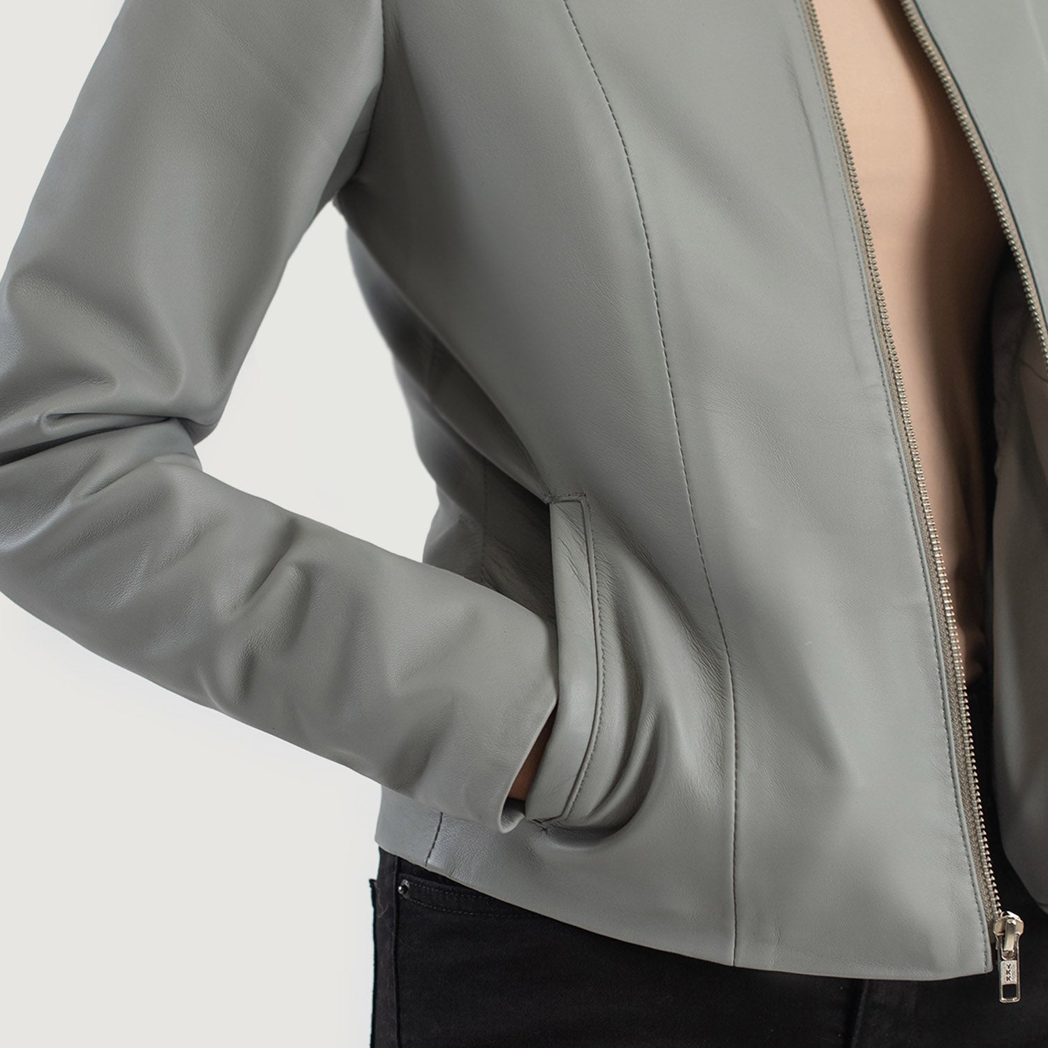 Odette Classic Collarless Leather Jacket