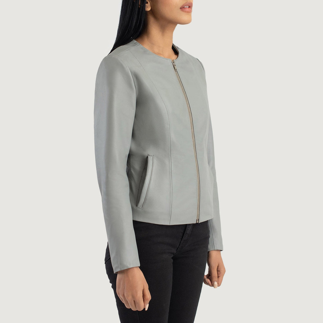 Odette Classic Collarless Leather Jacket
