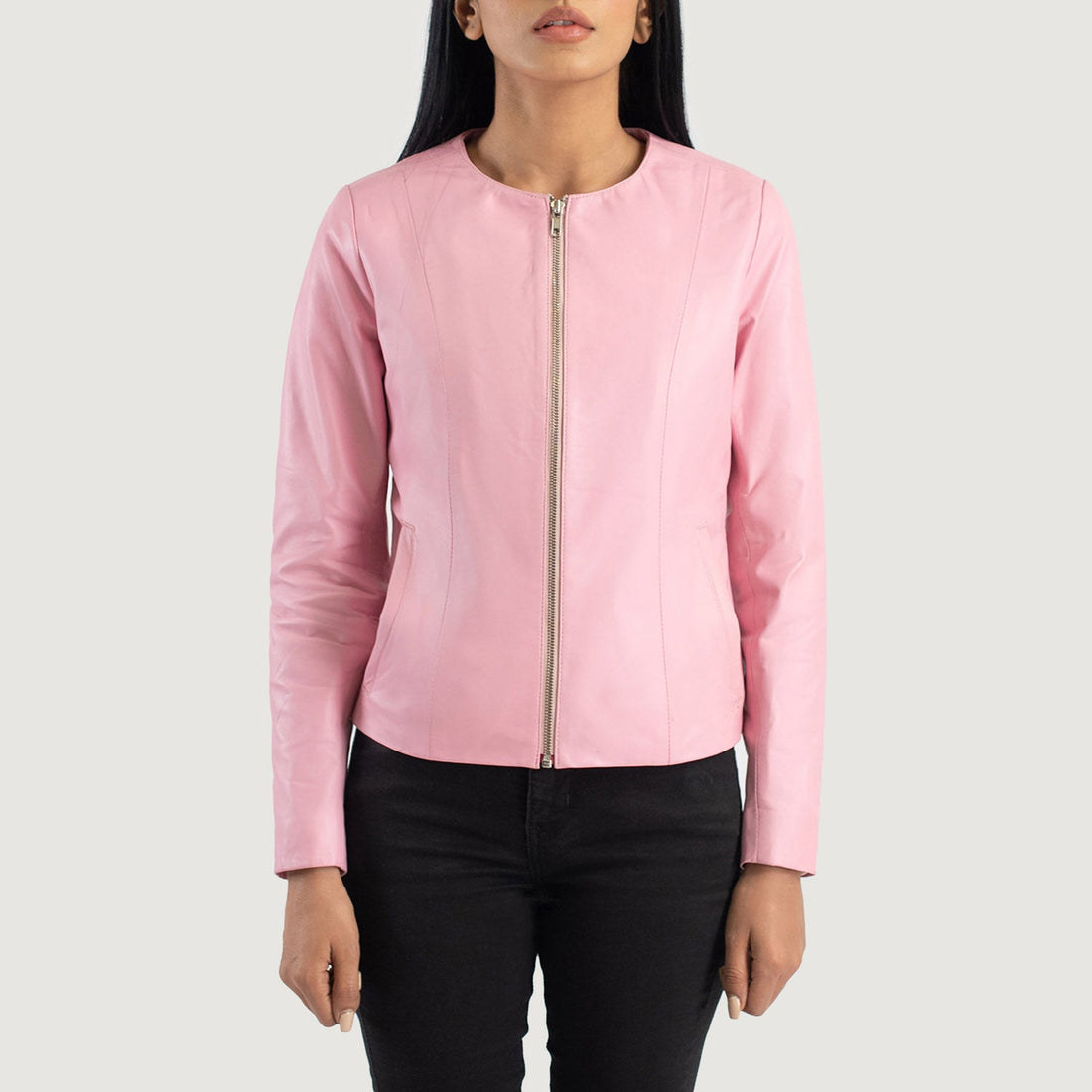 Odette Classic Collarless Leather Jacket