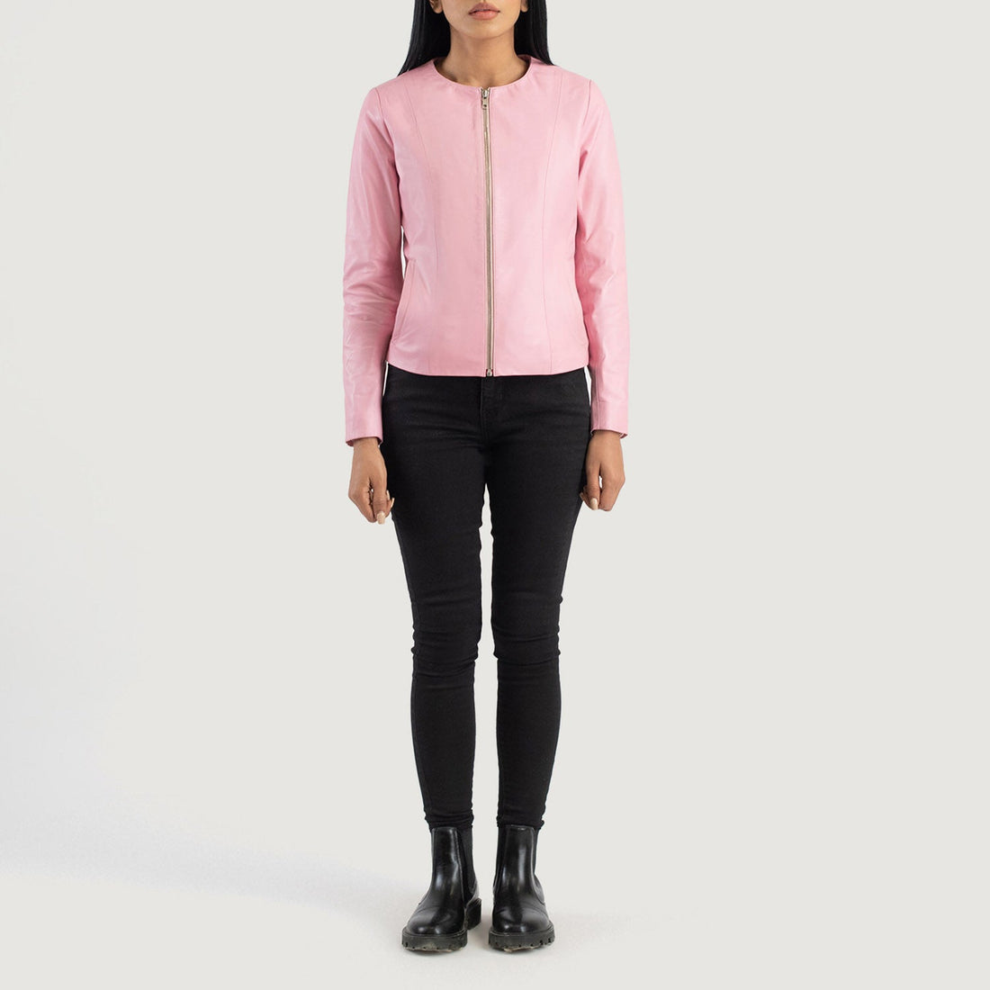 Odette Classic Collarless Leather Jacket