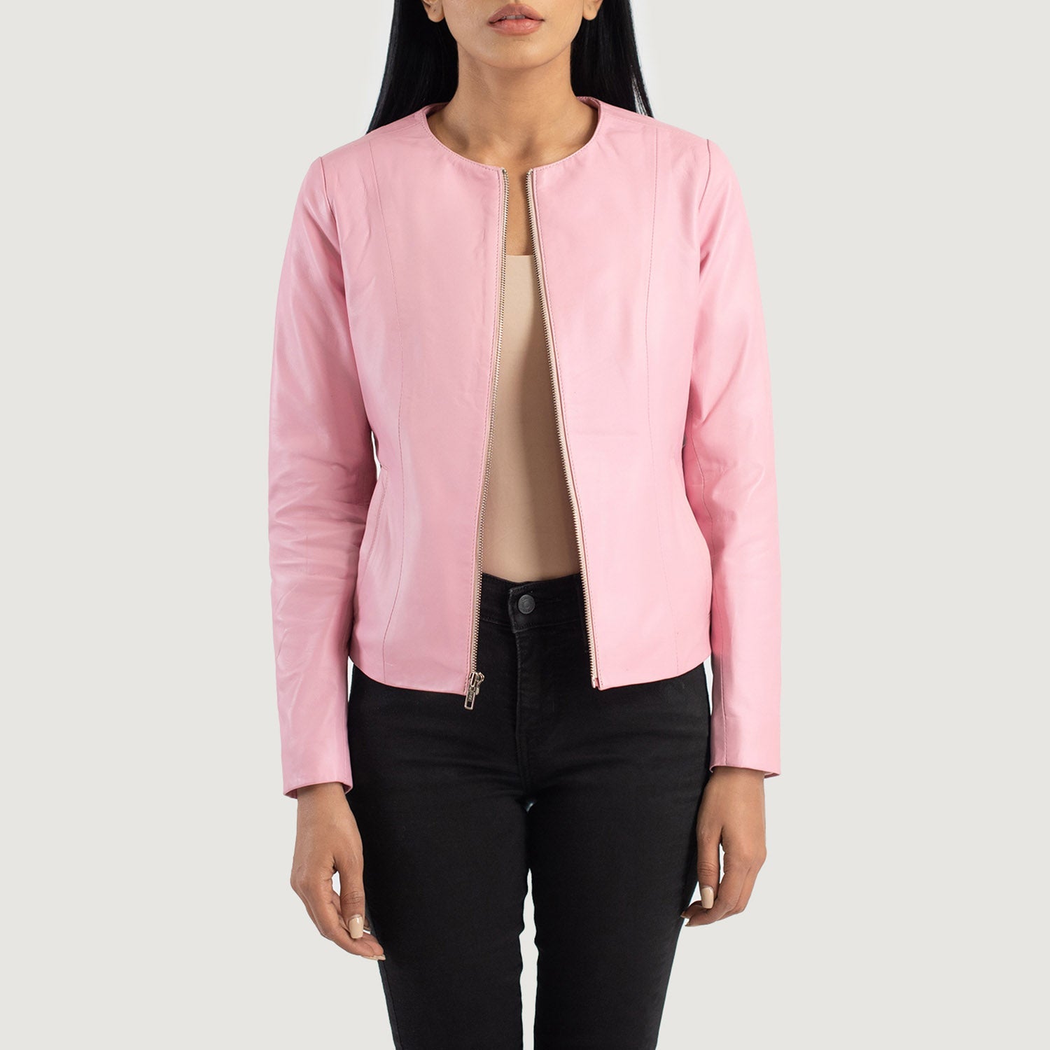 Odette Classic Collarless Leather Jacket