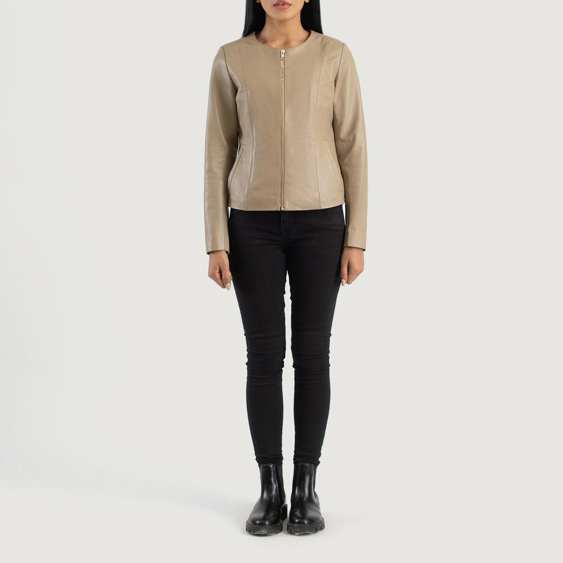 Odette Classic Collarless Leather Jacket