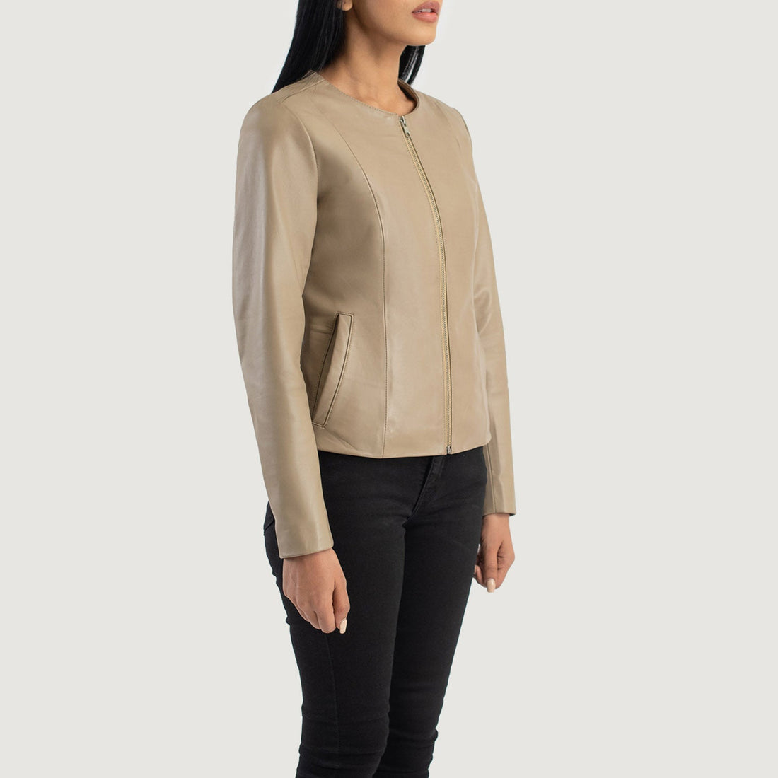 Odette Classic Collarless Leather Jacket