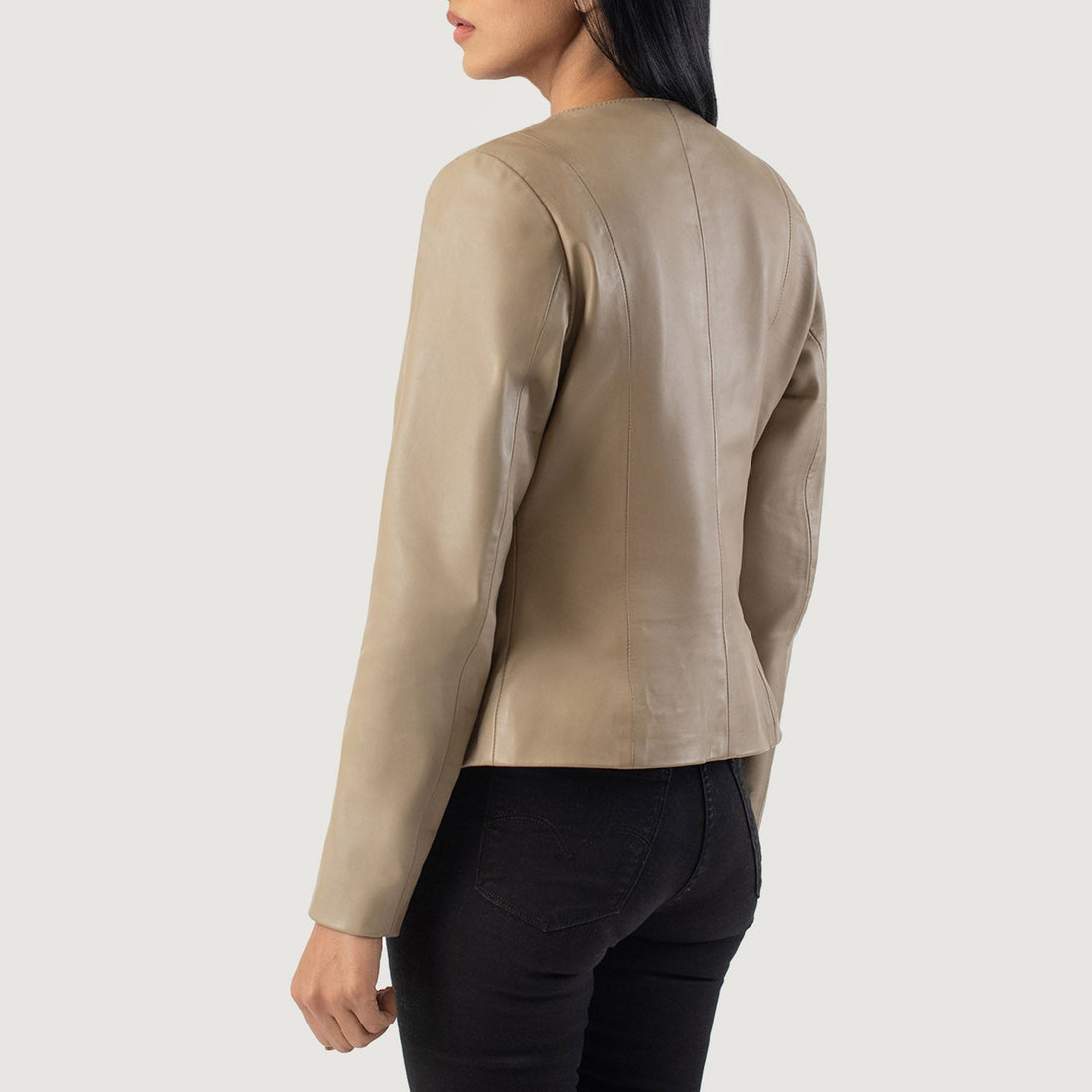 Odette Classic Collarless Leather Jacket