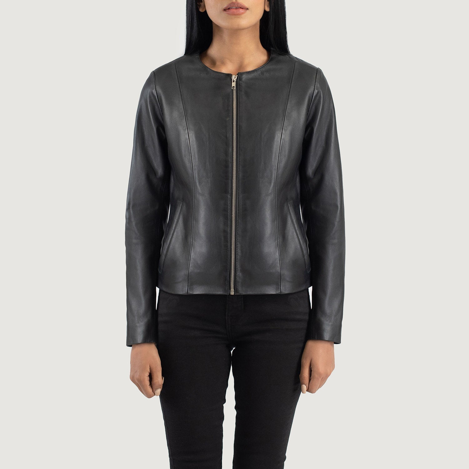 Odette Classic Collarless Leather Jacket