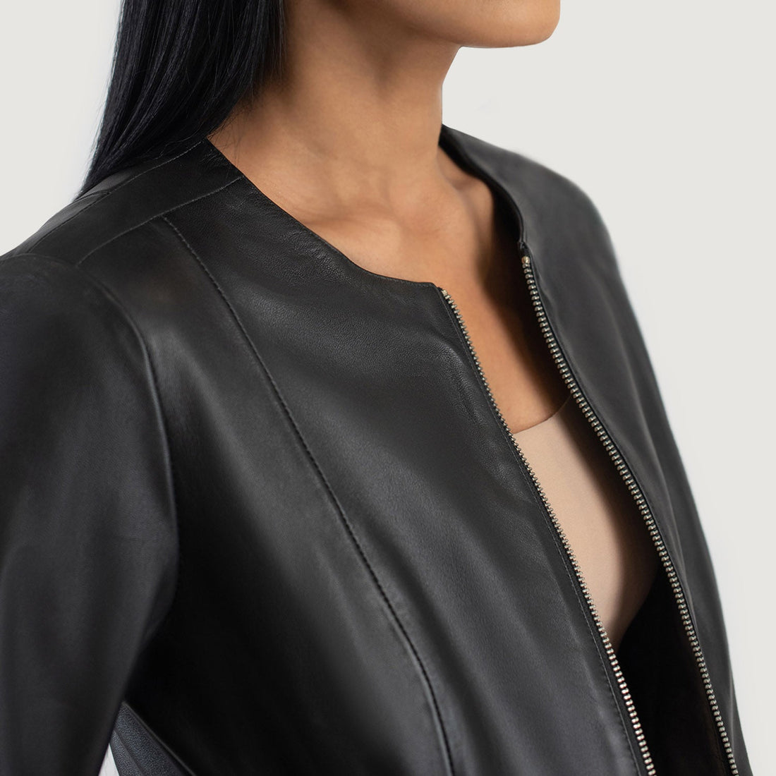 Odette Classic Collarless Leather Jacket