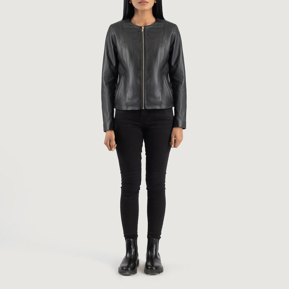 Odette Classic Collarless Leather Jacket