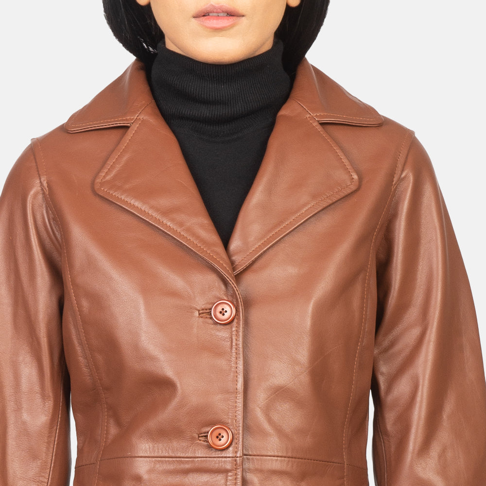 Plucky Single Breasted Leather Coat