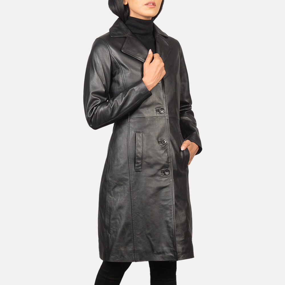 Plucky Single Breasted Leather Coat
