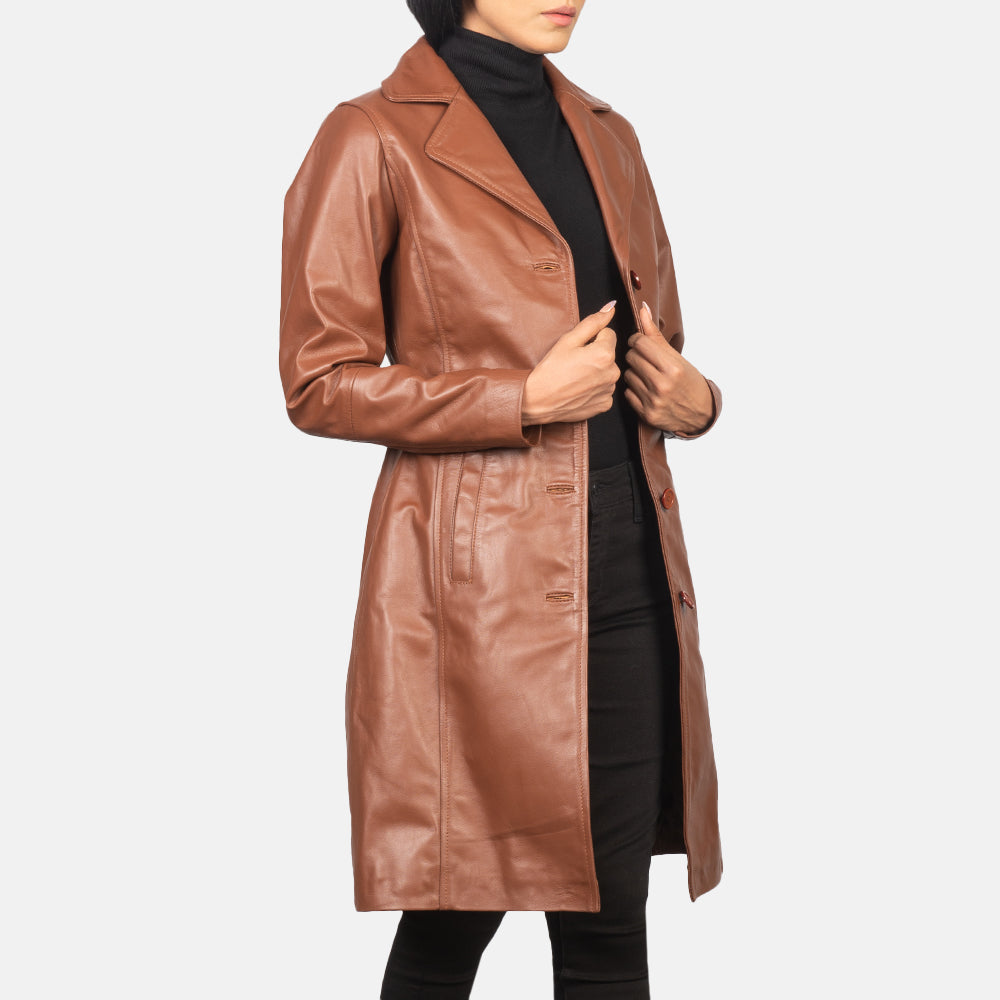 Plucky Single Breasted Leather Coat