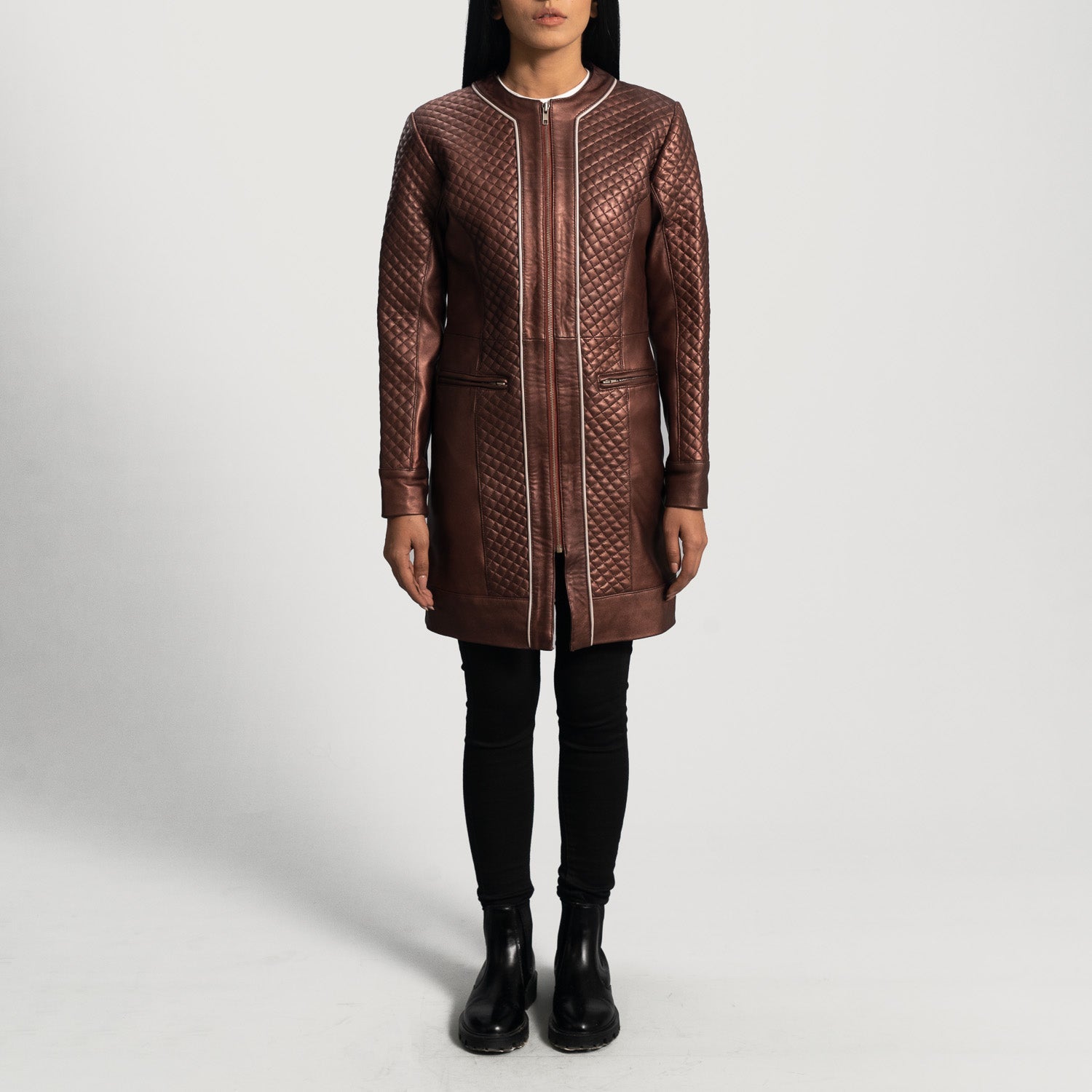 Potence  Quilted Maroon Leather Coat