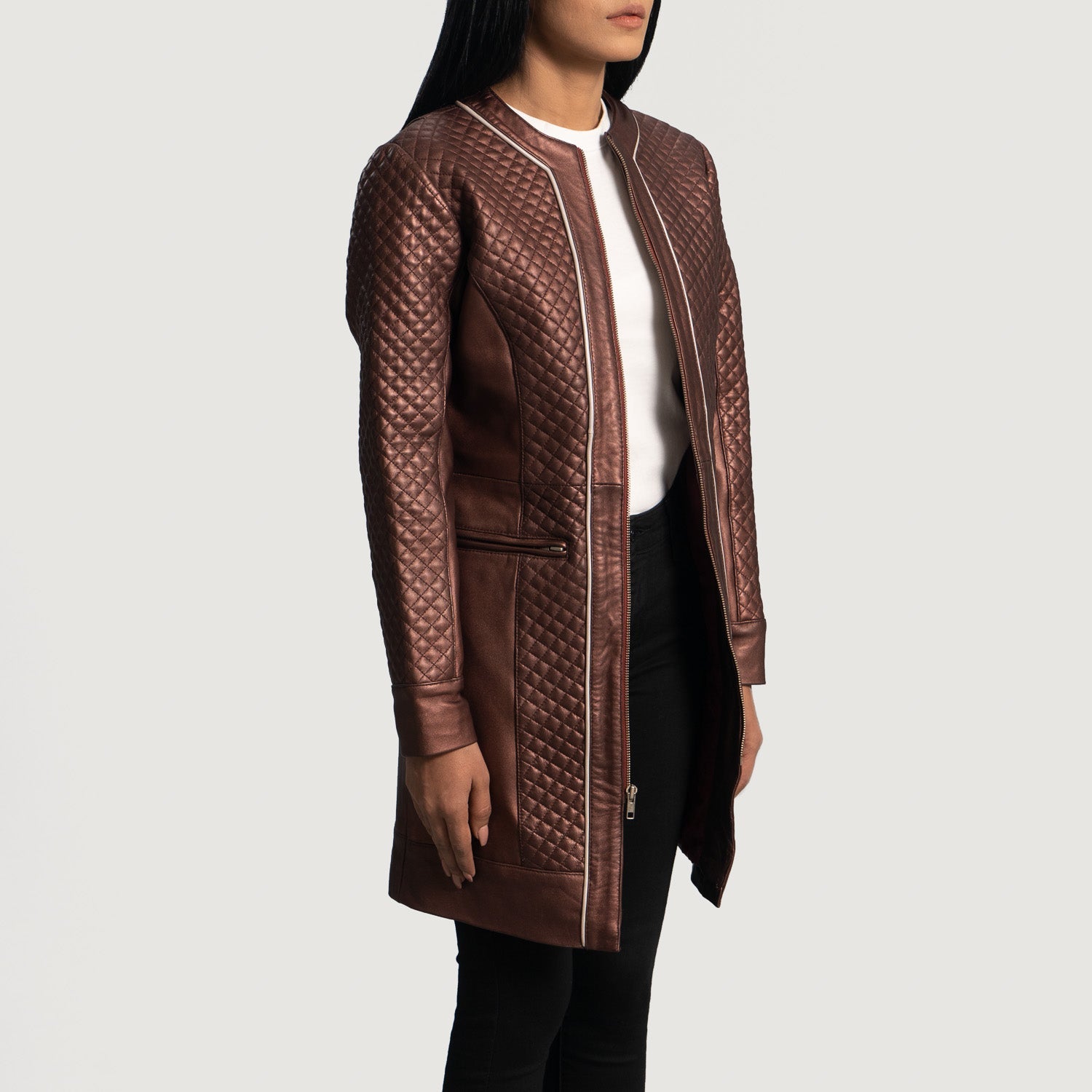 Potence  Quilted Maroon Leather Coat
