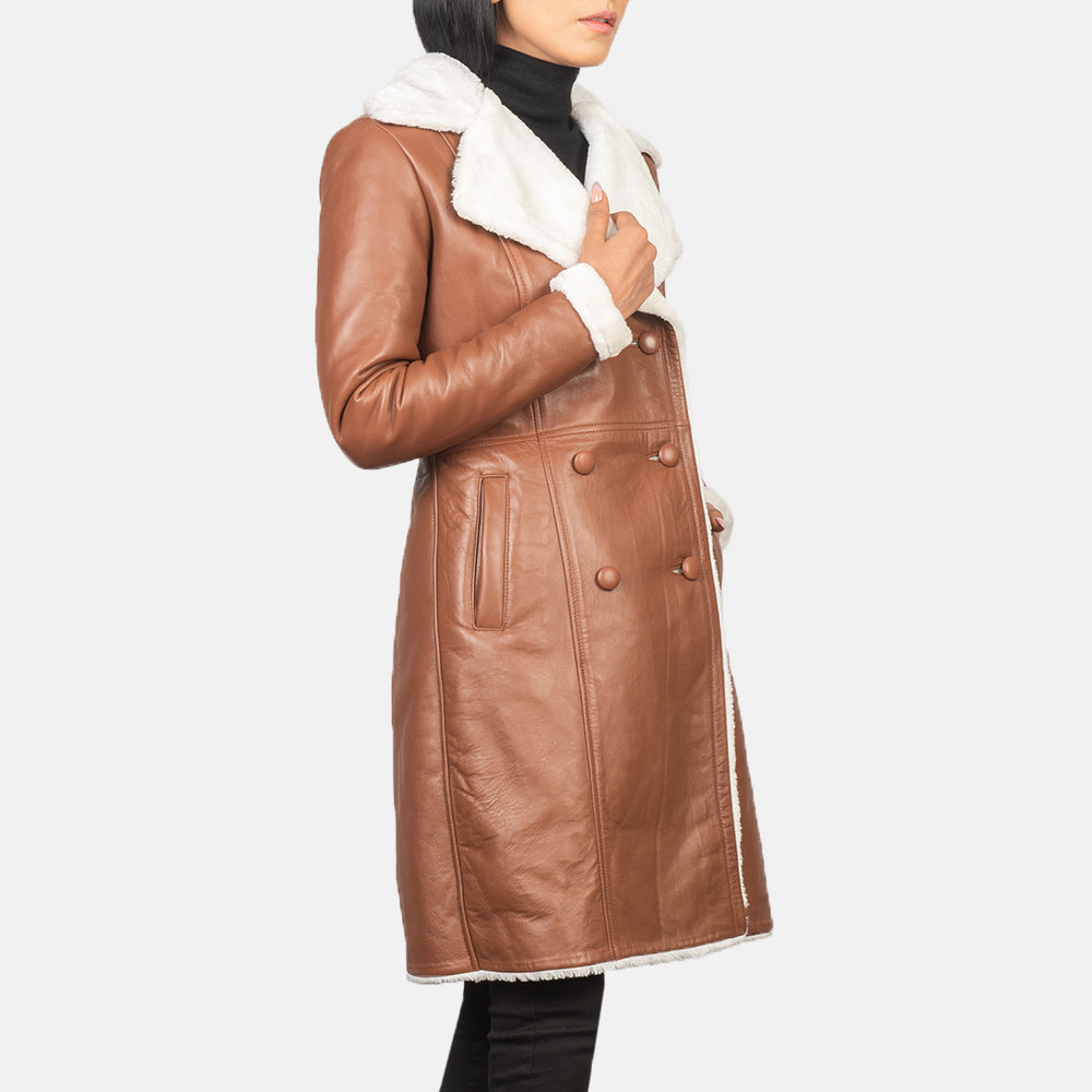 Sheen Double Breasted Shearling Leather Coat