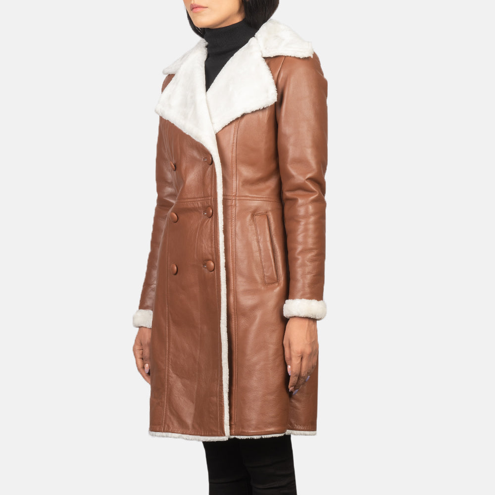 Sheen Double Breasted Shearling Leather Coat