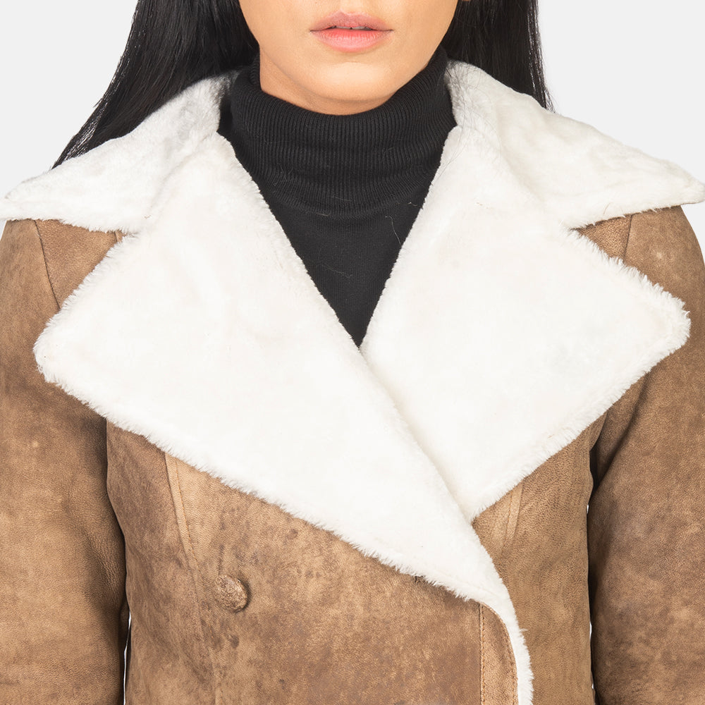 Sheen Double Breasted Shearling Leather Coat