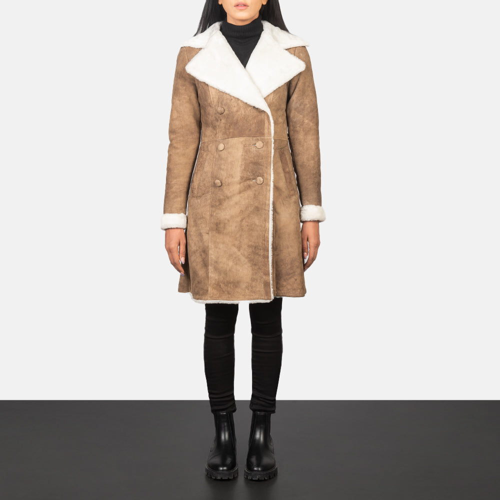 Sheen Double Breasted Shearling Leather Coat