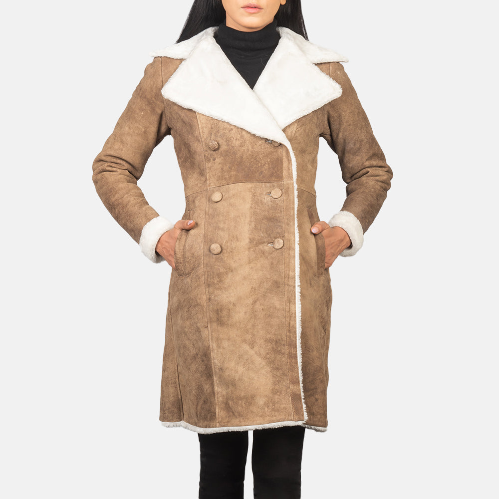 Sheen Double Breasted Shearling Leather Coat