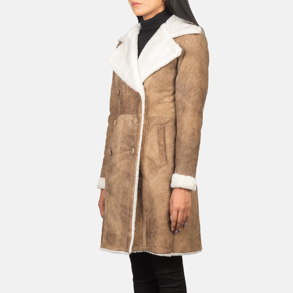 Sheen Double Breasted Shearling Leather Coat