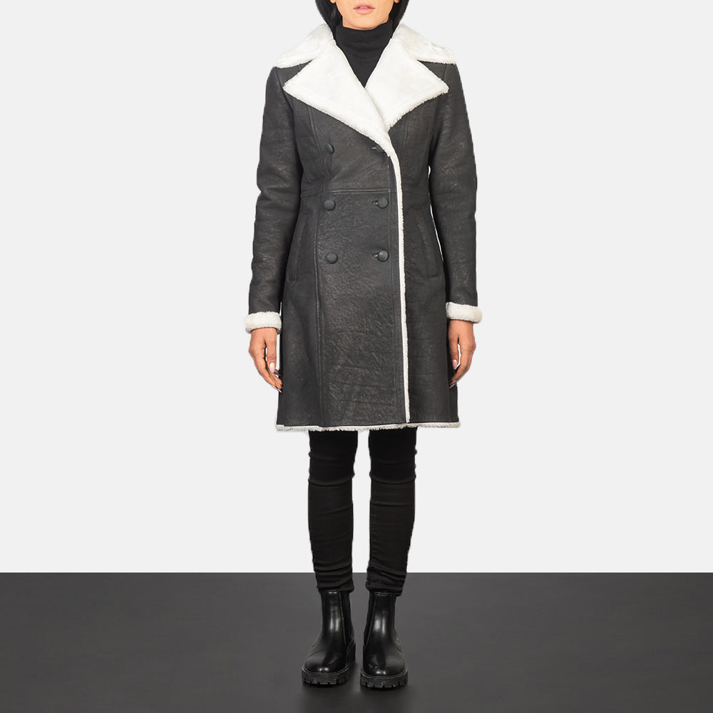 Sheen Double Breasted Shearling Leather Coat