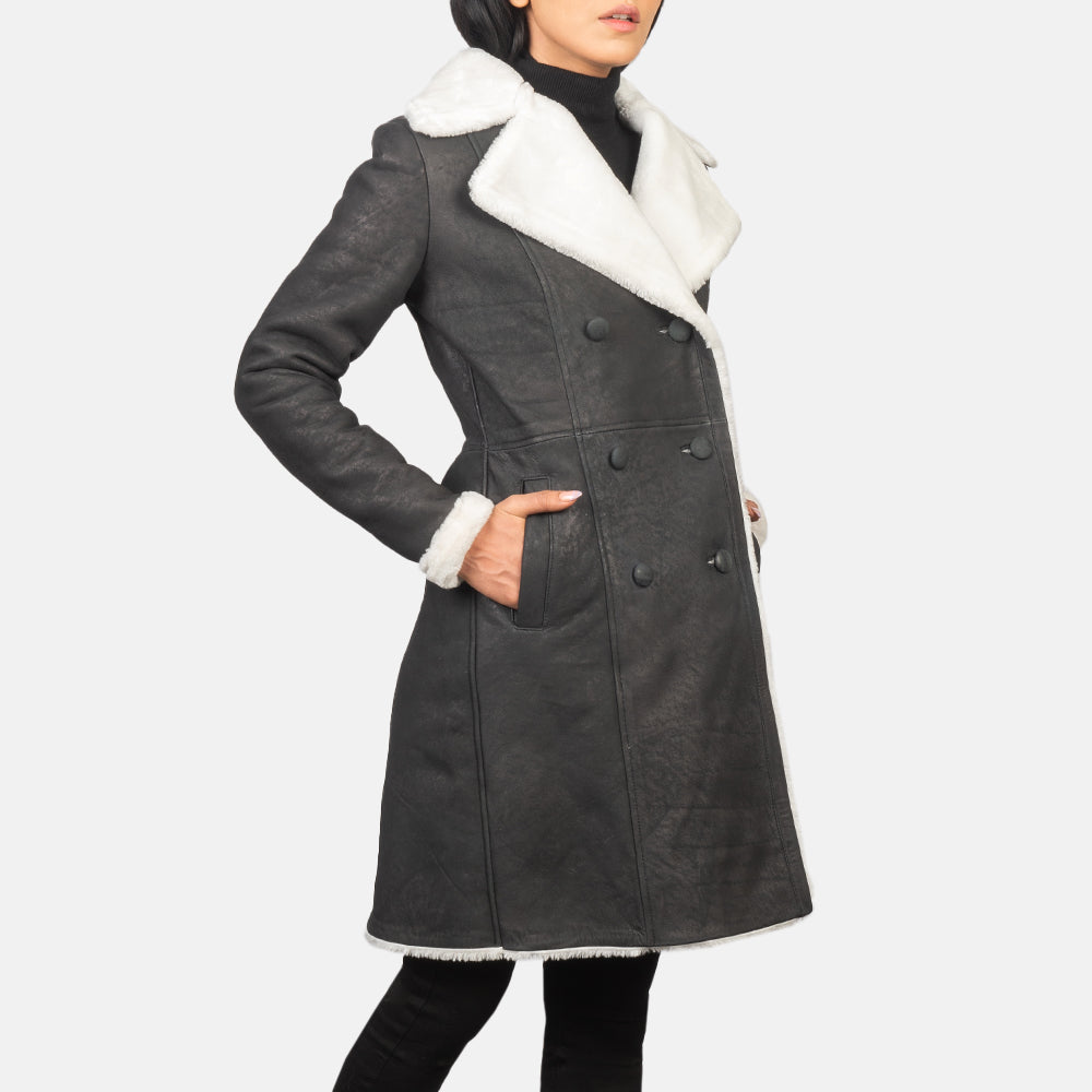 Sheen Double Breasted Shearling Leather Coat