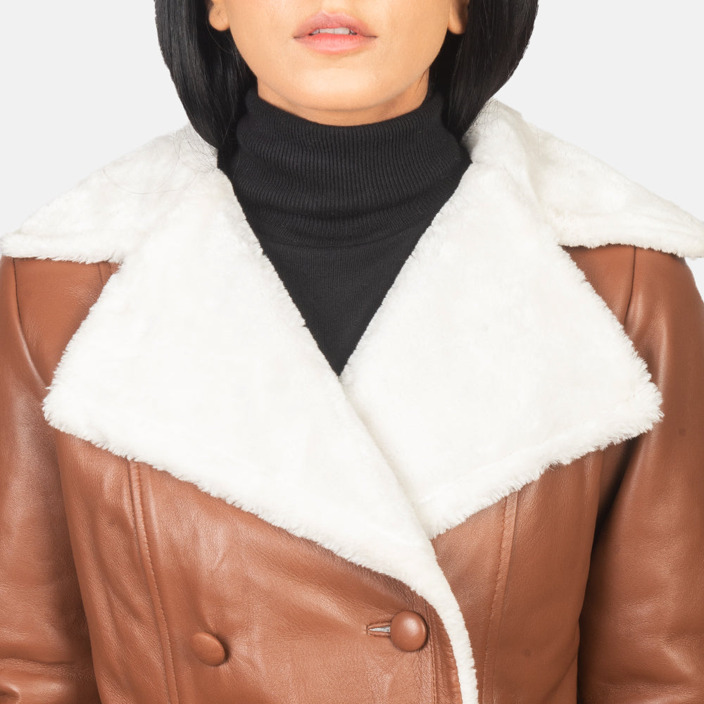 Sheen Double Breasted Shearling Leather Coat