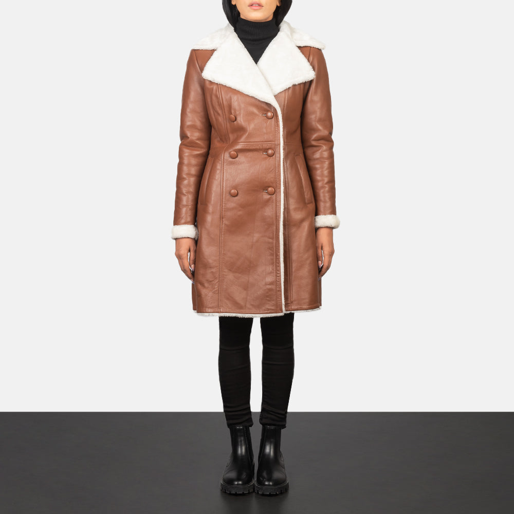 Sheen Double Breasted Shearling Leather Coat