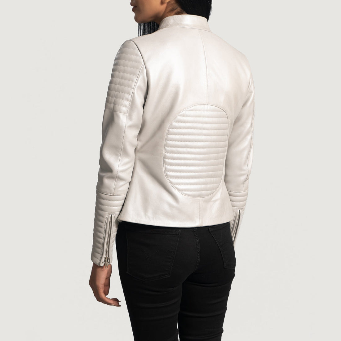 Shield Quilted Silver Leather Biker Jacket