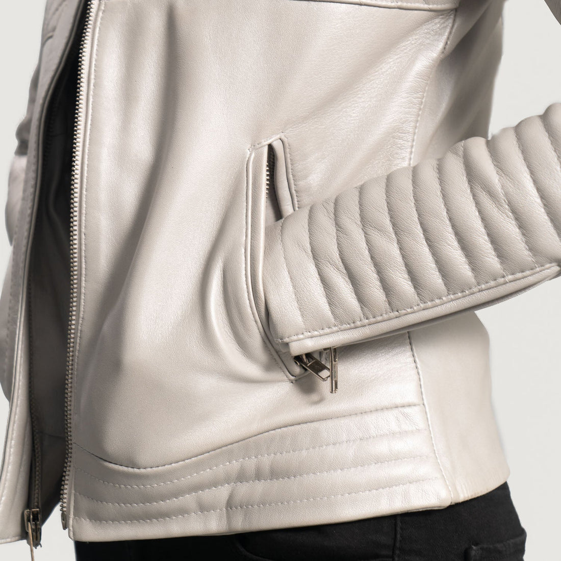 Shield Quilted Silver Leather Biker Jacket