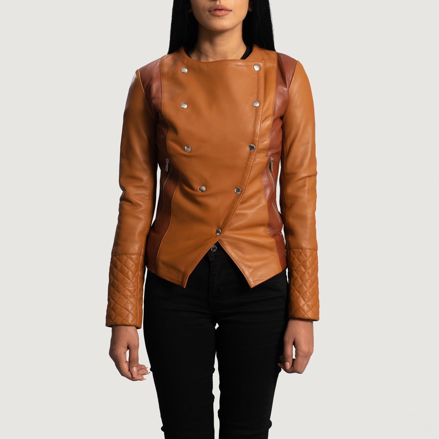 Zonal Tan Overlap Leather Jacket