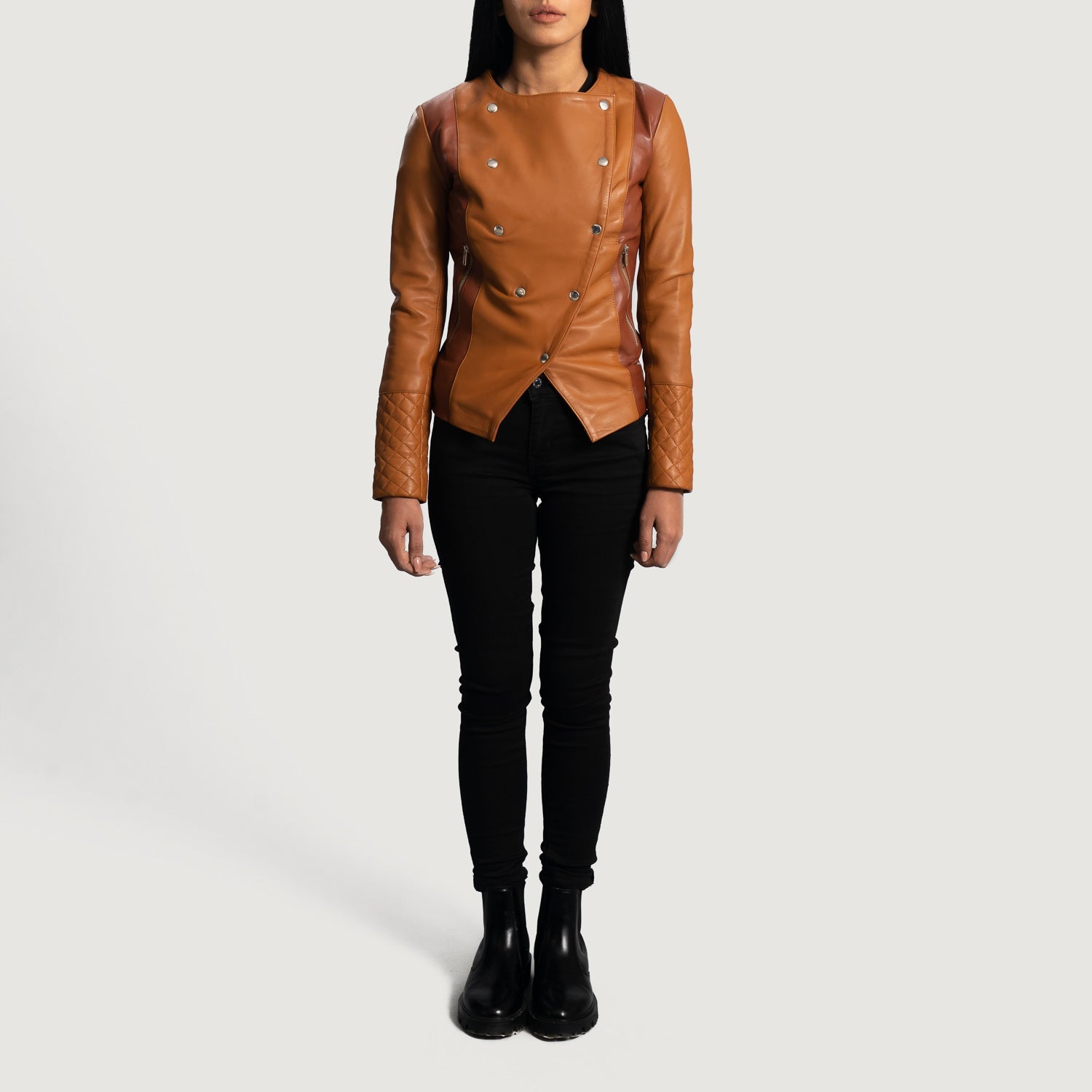 Zonal Tan Overlap Leather Jacket
