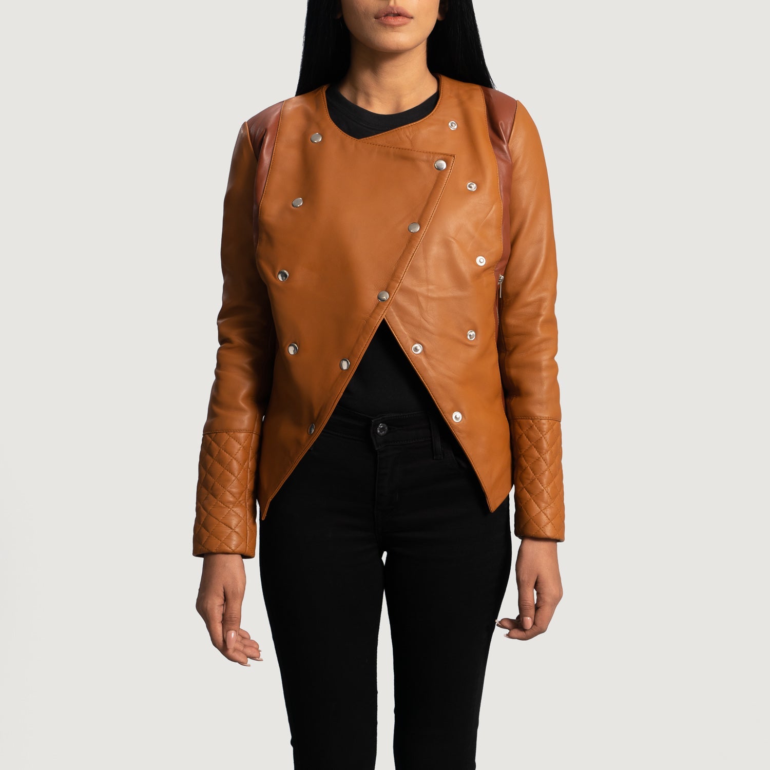 Zonal Tan Overlap Leather Jacket