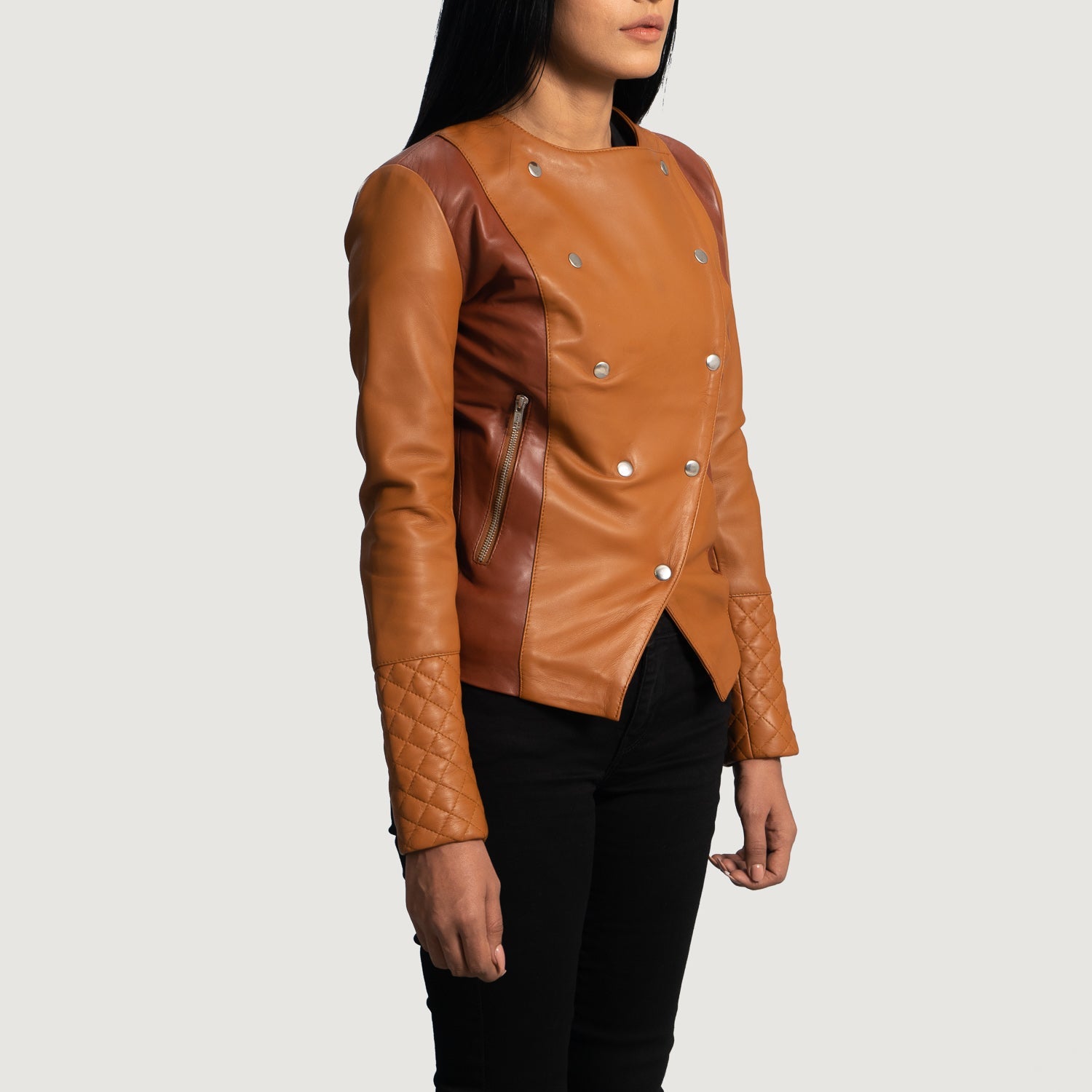 Zonal Tan Overlap Leather Jacket