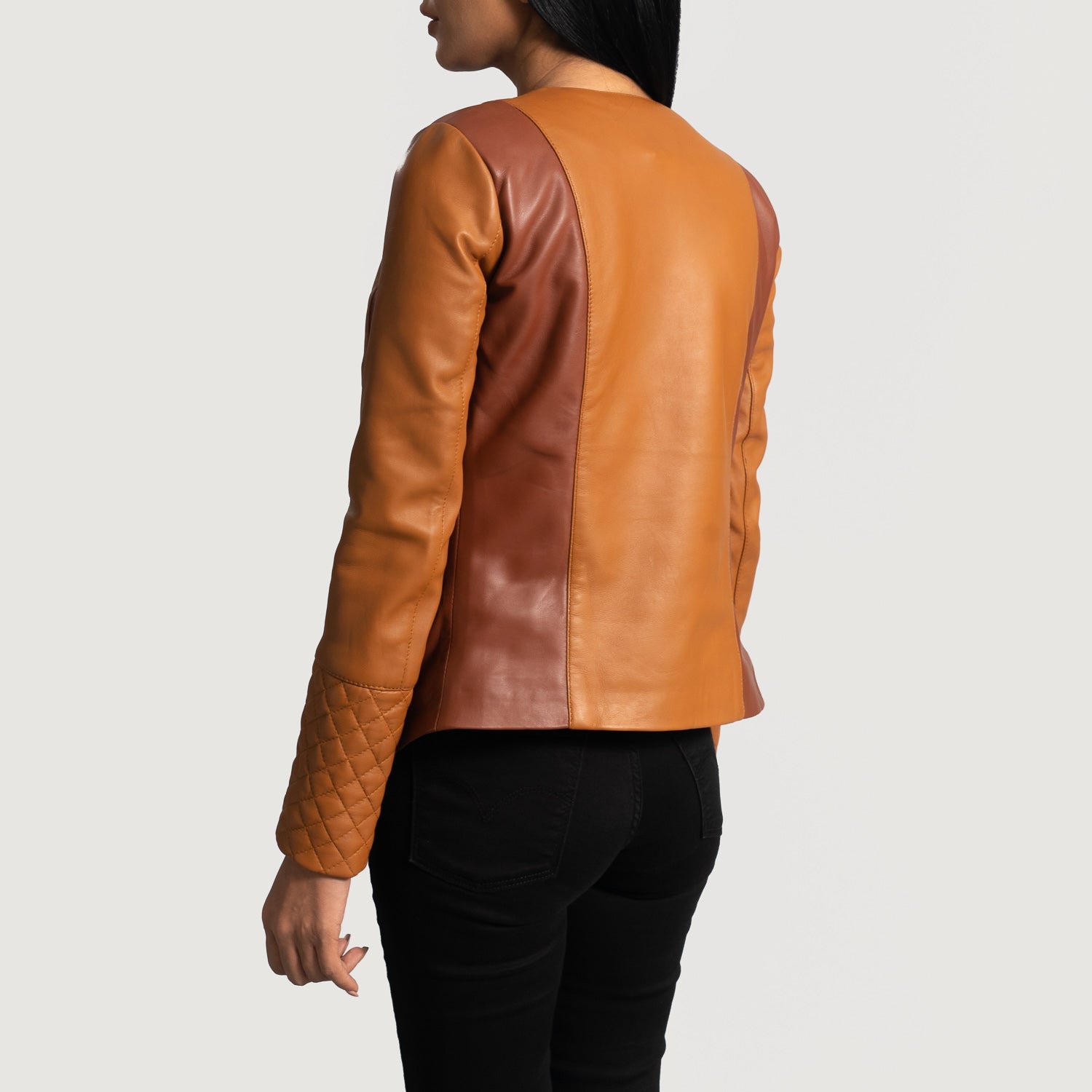 Zonal Tan Overlap Leather Jacket