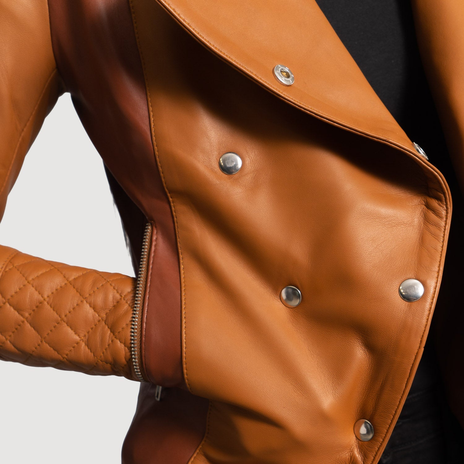 Zonal Tan Overlap Leather Jacket