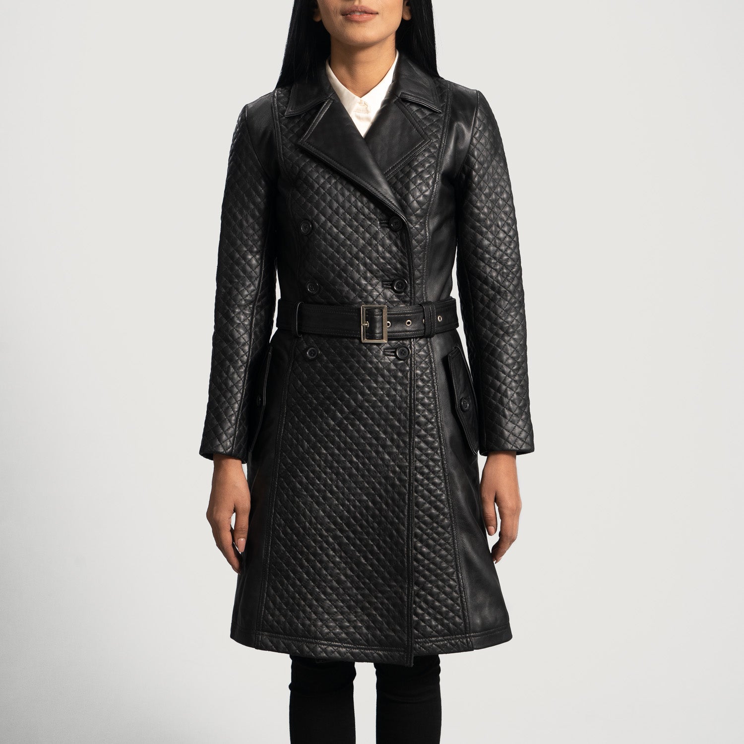 Timeless Black Leather Trench  Coat