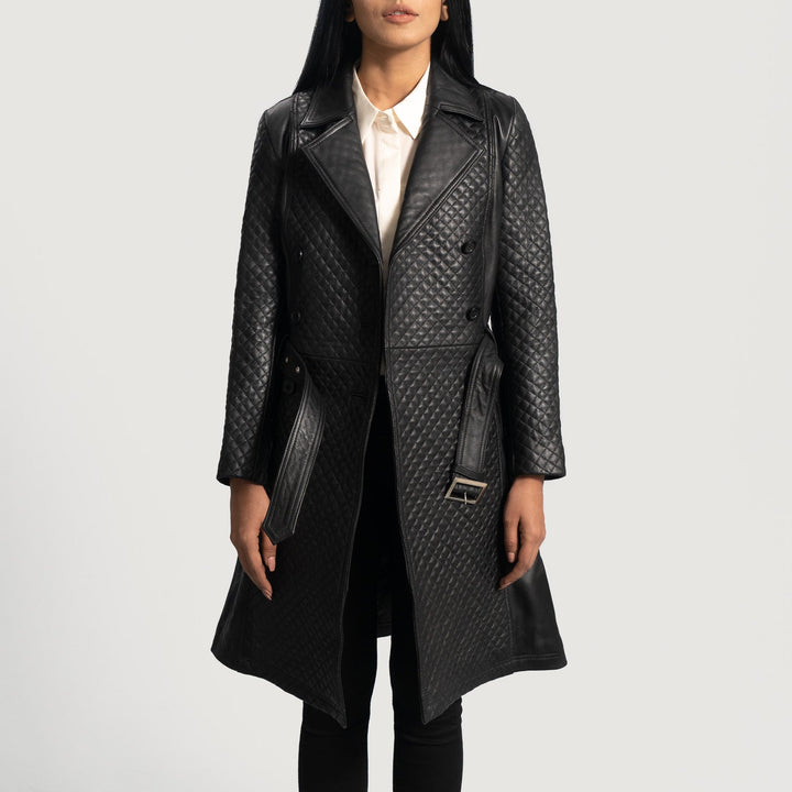 Timeless Black Leather Trench  Coat