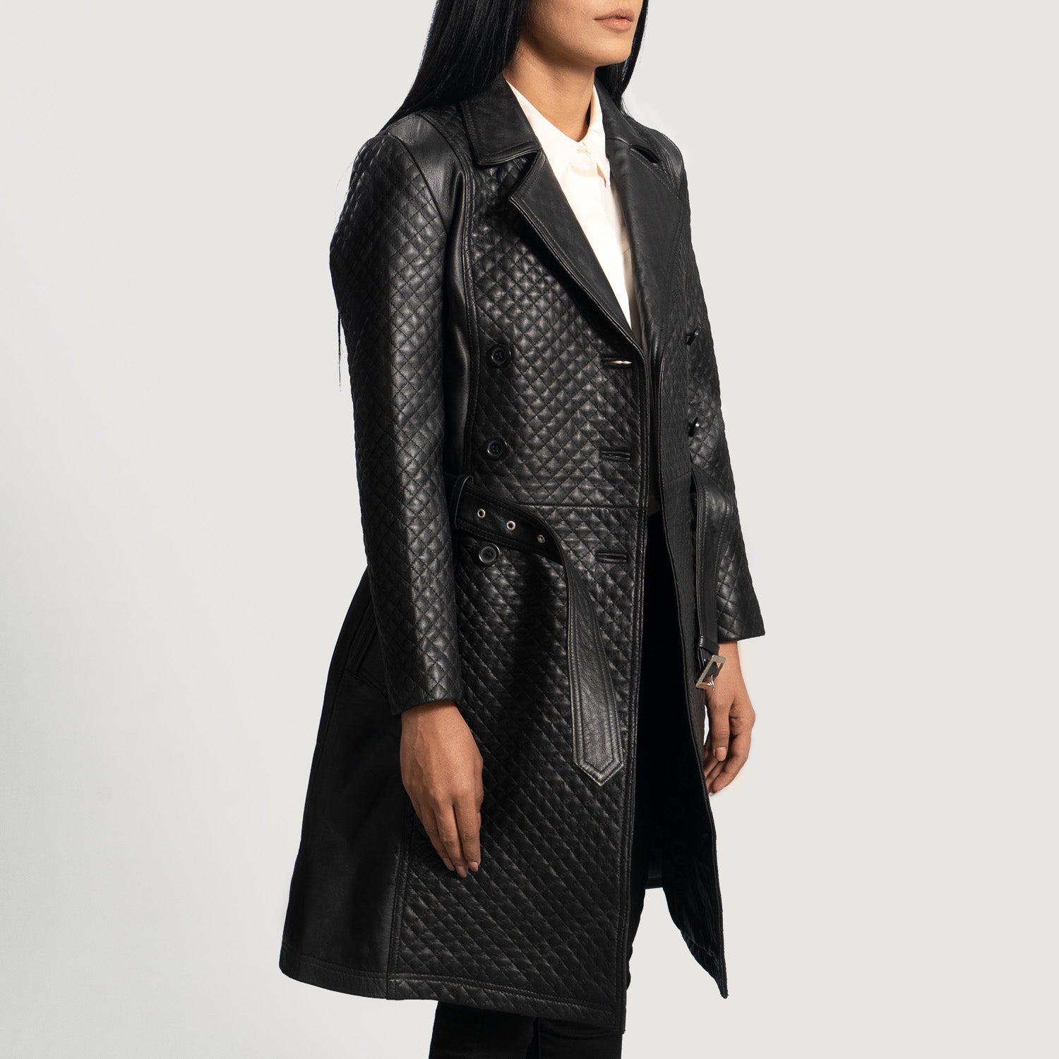 Timeless Black Leather Trench  Coat