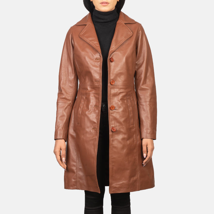Alexis Brown Single Breasted Leather Coat for Women