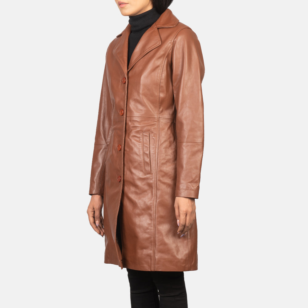 Alexis Brown Single Breasted Leather Coat for Women