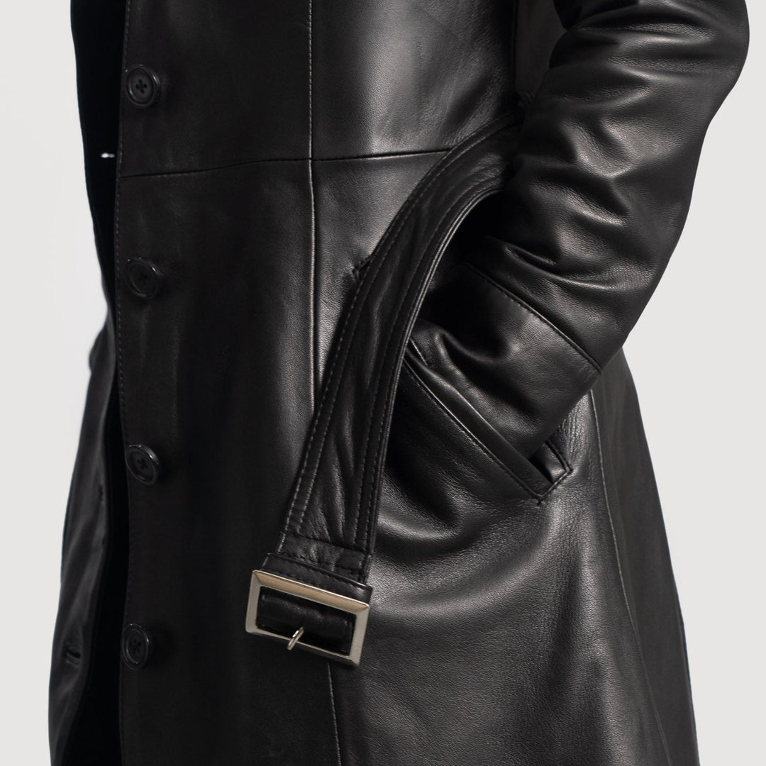 Moonlight Black Leather Trench Coat for Women